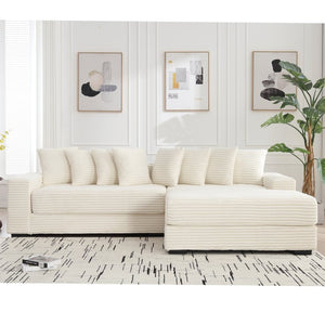 English Elm [new Arrived] Oversized Corduroy L Shaped Sectional Sofa with Right Chaise and Eight Pillows W2108S00066