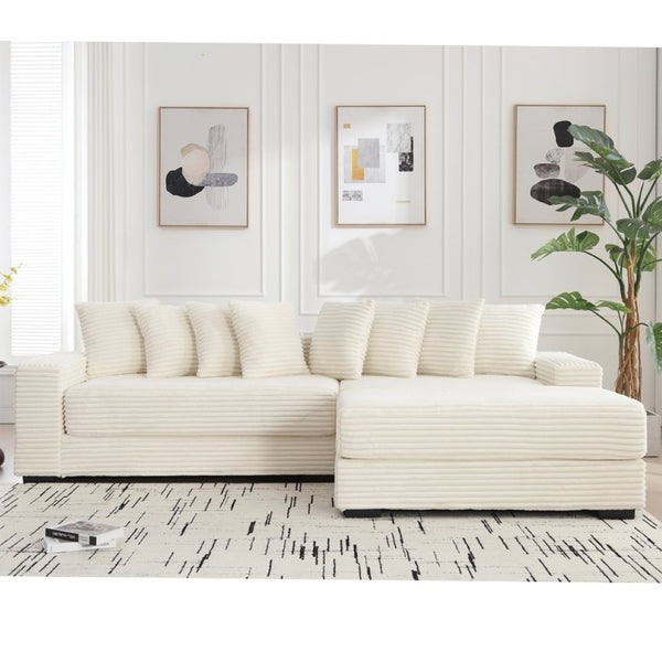 English Elm [new Arrived] Oversized Corduroy L Shaped Sectional Sofa with Right Chaise and Eight Pillows W2108S00066