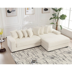 English Elm [new Arrived] Oversized Corduroy L Shaped Sectional Sofa with Right Chaise and Eight Pillows W2108S00066