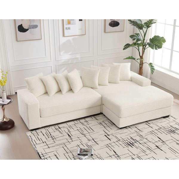 English Elm [new Arrived] Oversized Corduroy L Shaped Sectional Sofa with Right Chaise and Eight Pillows W2108S00066