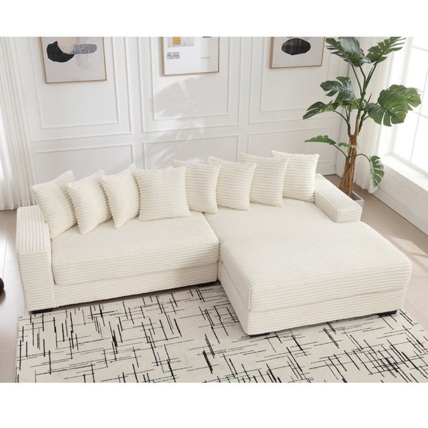 English Elm [new Arrived] Oversized Corduroy L Shaped Sectional Sofa with Right Chaise and Eight Pillows W2108S00066