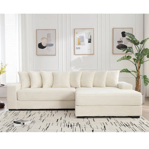 English Elm [new Arrived] Oversized Corduroy L Shaped Sectional Sofa with Right Chaise and Eight Pillows W2108S00066