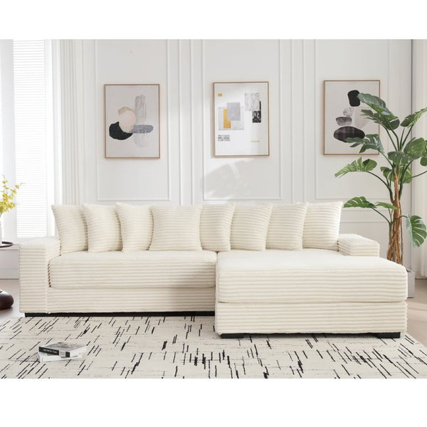 English Elm [new Arrived] Oversized Corduroy L Shaped Sectional Sofa with Right Chaise and Eight Pillows W2108S00066