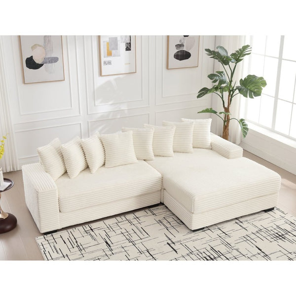 English Elm [new Arrived] Oversized Corduroy L Shaped Sectional Sofa with Right Chaise and Eight Pillows W2108S00066