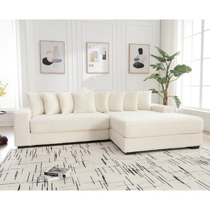 English Elm [new Arrived] Oversized Corduroy L Shaped Sectional Sofa with Right Chaise and Eight Pillows W2108S00066