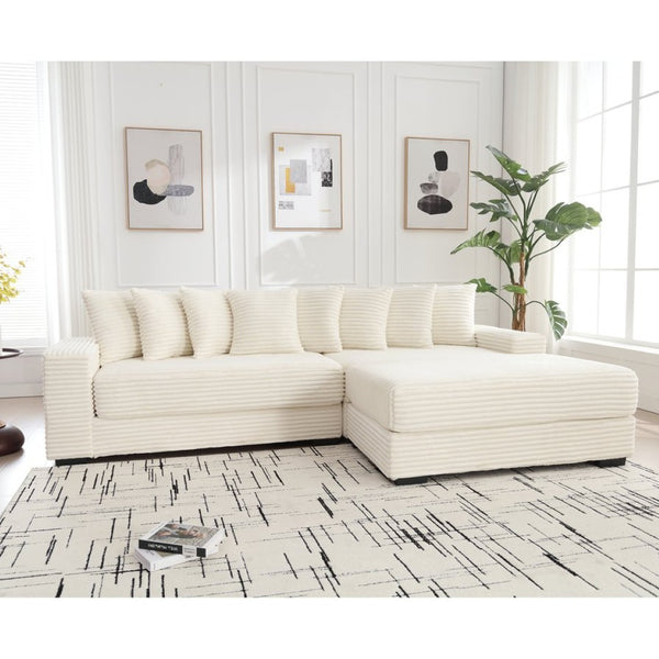 English Elm [new Arrived] Oversized Corduroy L Shaped Sectional Sofa with Right Chaise and Eight Pillows W2108S00066