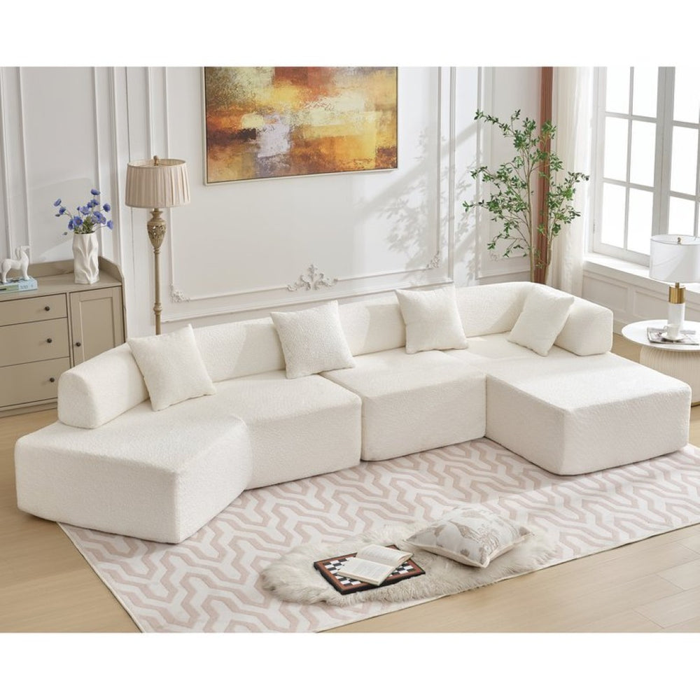 English Elm [new Boucle Modular Sectional Sofa with Chaise Pre-assembled Four Seat L-shape Living Room Couch White W2108S00067