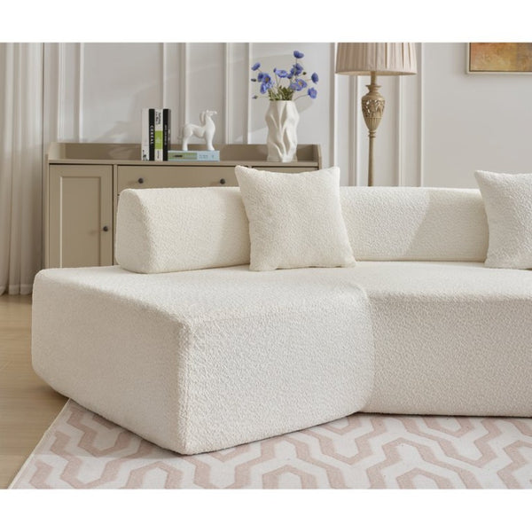 English Elm [new Boucle Modular Sectional Sofa with Chaise Pre-assembled Four Seat L-shape Living Room Couch White W2108S00067