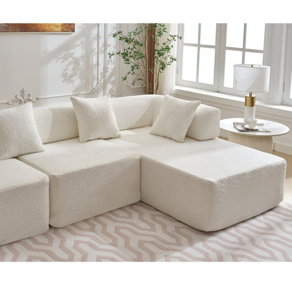 English Elm [new Boucle Modular Sectional Sofa with Chaise Pre-assembled Four Seat L-shape Living Room Couch White W2108S00067