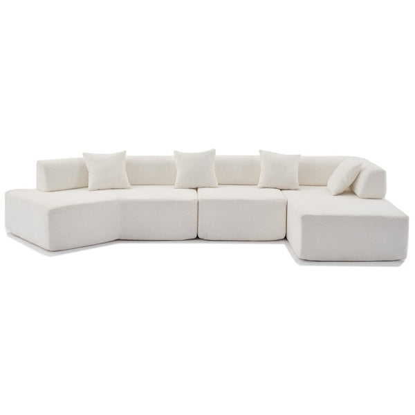 English Elm [new Boucle Modular Sectional Sofa with Chaise Pre-assembled Four Seat L-shape Living Room Couch White W2108S00067
