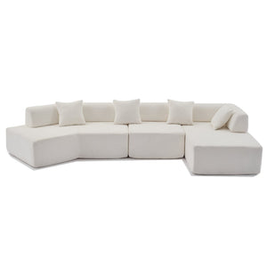 English Elm [new Boucle Modular Sectional Sofa with Chaise Pre-assembled Four Seat L-shape Living Room Couch White W2108S00067