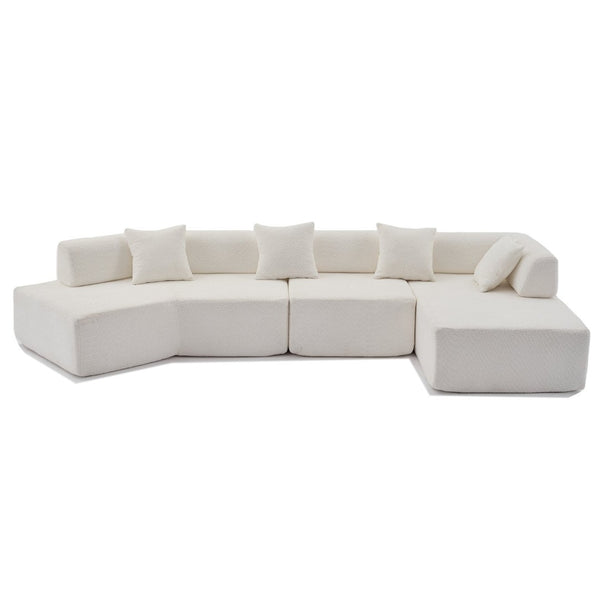 English Elm [new Boucle Modular Sectional Sofa with Chaise Pre-assembled Four Seat L-shape Living Room Couch White W2108S00067