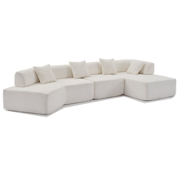 English Elm [new Boucle Modular Sectional Sofa with Chaise Pre-assembled Four Seat L-shape Living Room Couch White W2108S00067
