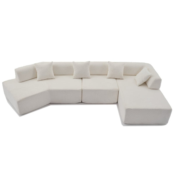 English Elm [new Boucle Modular Sectional Sofa with Chaise Pre-assembled Four Seat L-shape Living Room Couch White W2108S00067