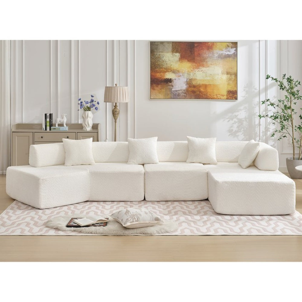 English Elm [new Boucle Modular Sectional Sofa with Chaise Pre-assembled Four Seat L-shape Living Room Couch White W2108S00067