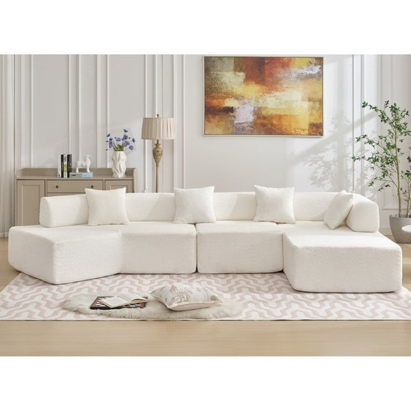 English Elm [new Boucle Modular Sectional Sofa with Chaise Pre-assembled Four Seat L-shape Living Room Couch White W2108S00067