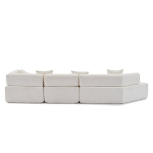 English Elm [new Boucle Modular Sectional Sofa with Chaise Pre-assembled Four Seat L-shape Living Room Couch White W2108S00067