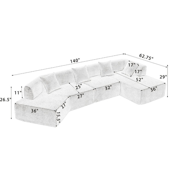 English Elm [new Boucle Modular Sectional Sofa with Chaise Pre-assembled Four Seat L-shape Living Room Couch White W2108S00067
