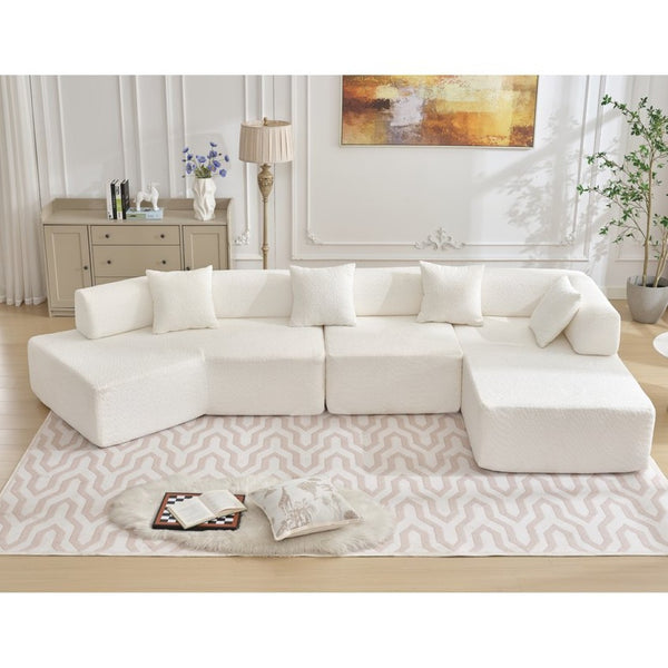 English Elm [new Boucle Modular Sectional Sofa with Chaise Pre-assembled Four Seat L-shape Living Room Couch White W2108S00067