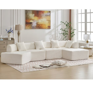 English Elm [new Boucle Modular Sectional Sofa with Chaise Pre-assembled Four Seat L-shape Living Room Couch White W2108S00067
