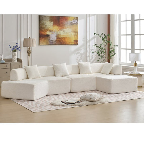 English Elm [new Boucle Modular Sectional Sofa with Chaise Pre-assembled Four Seat L-shape Living Room Couch White W2108S00067