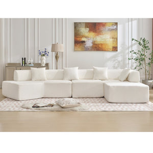 English Elm [new Boucle Modular Sectional Sofa with Chaise Pre-assembled Four Seat L-shape Living Room Couch White W2108S00067