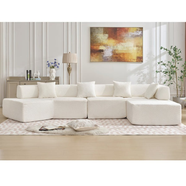 English Elm [new Boucle Modular Sectional Sofa with Chaise Pre-assembled Four Seat L-shape Living Room Couch White W2108S00067