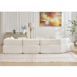 English Elm [new Boucle Modular Sectional Sofa with Chaise Pre-assembled Four Seat L-shape Living Room Couch White W2108S00067
