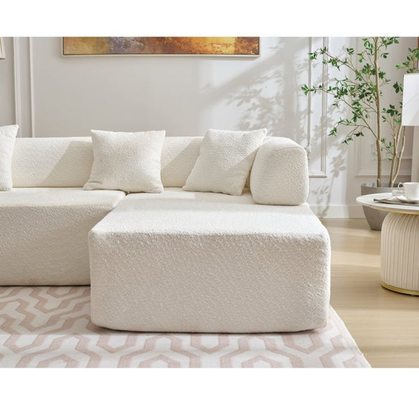 English Elm [new Boucle Modular Sectional Sofa with Chaise Pre-assembled Four Seat L-shape Living Room Couch White W2108S00067