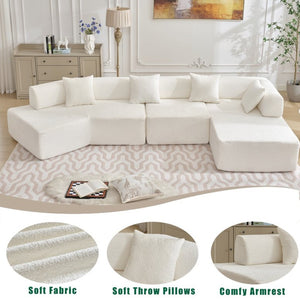 English Elm [new Boucle Modular Sectional Sofa with Chaise Pre-assembled Four Seat L-shape Living Room Couch White W2108S00067