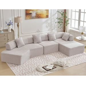 English Elm [new Boucle Modular Sectional Sofa with Chaise Pre-assembled Four Seat L-shape Living Room Couch Gray W2108S00068