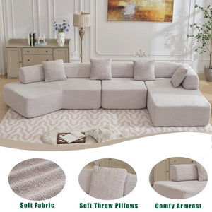English Elm [new Boucle Modular Sectional Sofa with Chaise Pre-assembled Four Seat L-shape Living Room Couch Gray W2108S00068