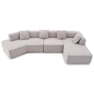 English Elm [new Boucle Modular Sectional Sofa with Chaise Pre-assembled Four Seat L-shape Living Room Couch Gray W2108S00068