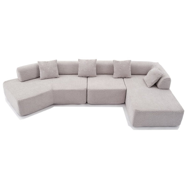 English Elm [new Boucle Modular Sectional Sofa with Chaise Pre-assembled Four Seat L-shape Living Room Couch Gray W2108S00068