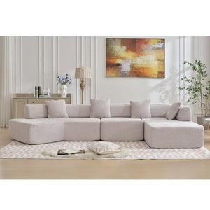 English Elm [new Boucle Modular Sectional Sofa with Chaise Pre-assembled Four Seat L-shape Living Room Couch Gray W2108S00068