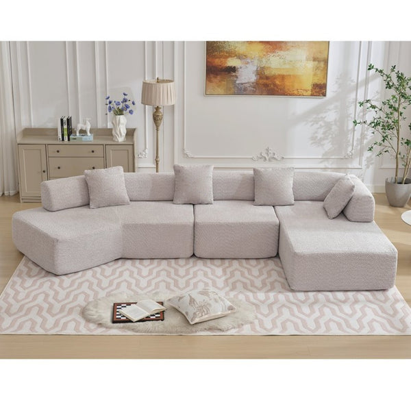 English Elm [new Boucle Modular Sectional Sofa with Chaise Pre-assembled Four Seat L-shape Living Room Couch Gray W2108S00068