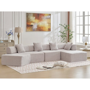 English Elm [new Boucle Modular Sectional Sofa with Chaise Pre-assembled Four Seat L-shape Living Room Couch Gray W2108S00068