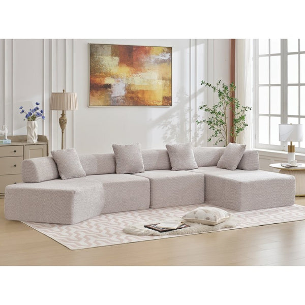 English Elm [new Boucle Modular Sectional Sofa with Chaise Pre-assembled Four Seat L-shape Living Room Couch Gray W2108S00068