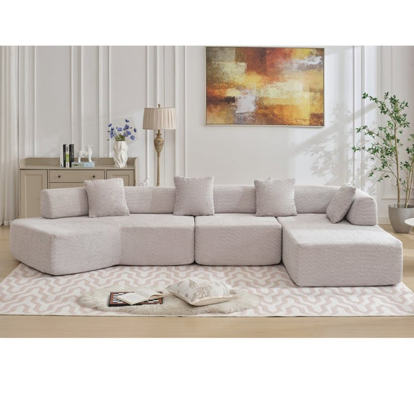 English Elm [new Boucle Modular Sectional Sofa with Chaise Pre-assembled Four Seat L-shape Living Room Couch Gray W2108S00068