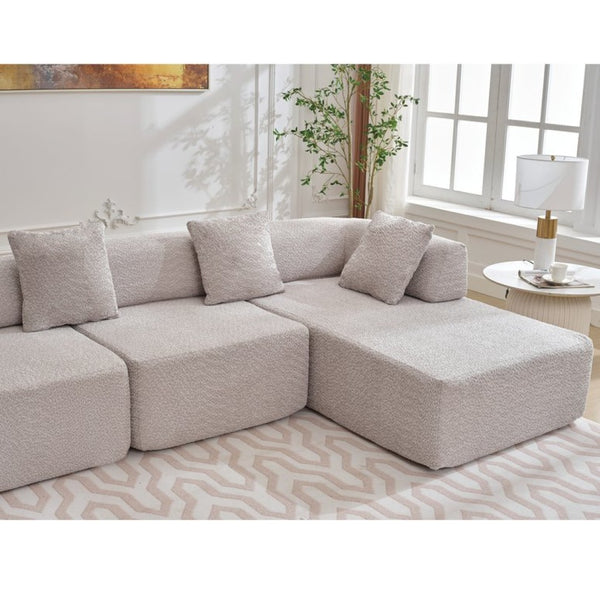 English Elm [new Boucle Modular Sectional Sofa with Chaise Pre-assembled Four Seat L-shape Living Room Couch Gray W2108S00068