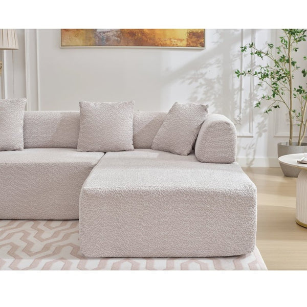 English Elm [new Boucle Modular Sectional Sofa with Chaise Pre-assembled Four Seat L-shape Living Room Couch Gray W2108S00068