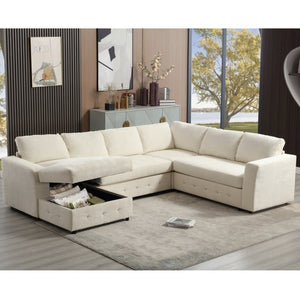 English Elm [new Arrived] Oversized U-shaped Chenille Sectional with Storage Chaise Crystal Button Accents Beige W2108S00073
