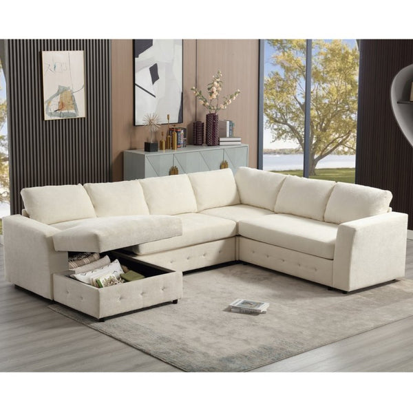 English Elm [new Arrived] Oversized U-shaped Chenille Sectional with Storage Chaise Crystal Button Accents Beige W2108S00073