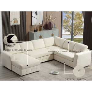 English Elm [new Arrived] Oversized U-shaped Chenille Sectional with Storage Chaise Crystal Button Accents Beige W2108S00073