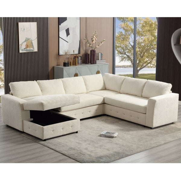 English Elm [new Arrived] Oversized U-shaped Chenille Sectional with Storage Chaise Crystal Button Accents Beige W2108S00073