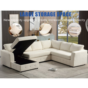 English Elm [new Arrived] Oversized U-shaped Chenille Sectional with Storage Chaise Crystal Button Accents Beige W2108S00073
