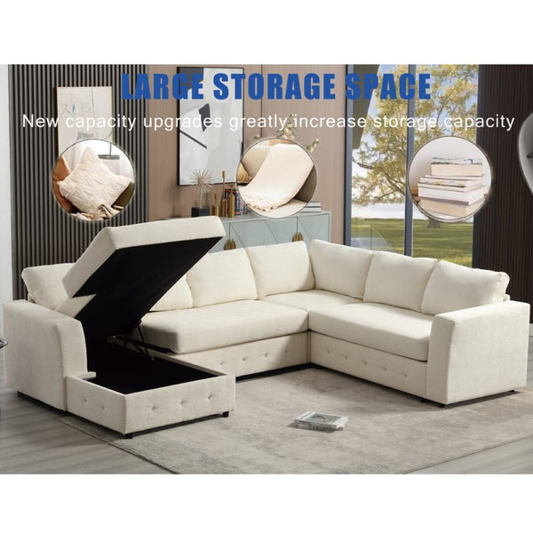 English Elm [new Arrived] Oversized U-shaped Chenille Sectional with Storage Chaise Crystal Button Accents Beige W2108S00073