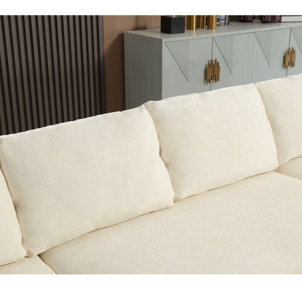 English Elm [new Arrived] Oversized U-shaped Chenille Sectional with Storage Chaise Crystal Button Accents Beige W2108S00073