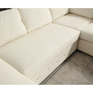 English Elm [new Arrived] Oversized U-shaped Chenille Sectional with Storage Chaise Crystal Button Accents Beige W2108S00073