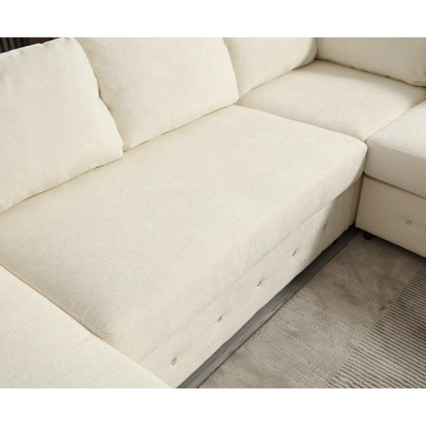English Elm [new Arrived] Oversized U-shaped Chenille Sectional with Storage Chaise Crystal Button Accents Beige W2108S00073